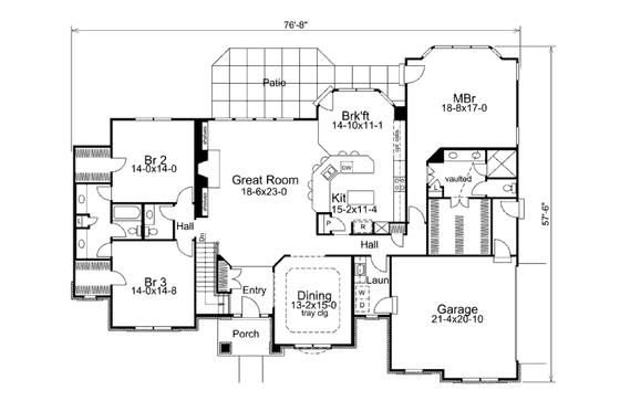 Floor Plan - Main Floor for Traditional House Plan #57-322 - 3 bed, 2.5 bath