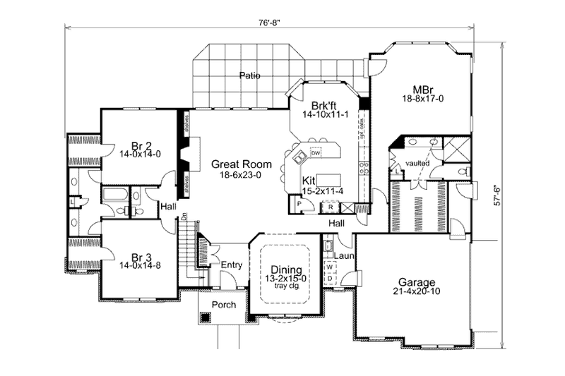 Architectural House Design - Floor Plan - Main Floor for Traditional House Plan #57-322 - 3 bed, 2.5 bath