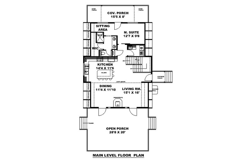 House Design - Floor Plan - Main Floor for Cabin House Plan #117-1014 - 2 bed, 2 bath