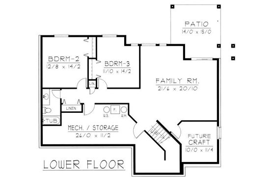 Floor Plan - Lower Floor for Ranch House Plan #112-137 - 3 bed, 2.5 bath