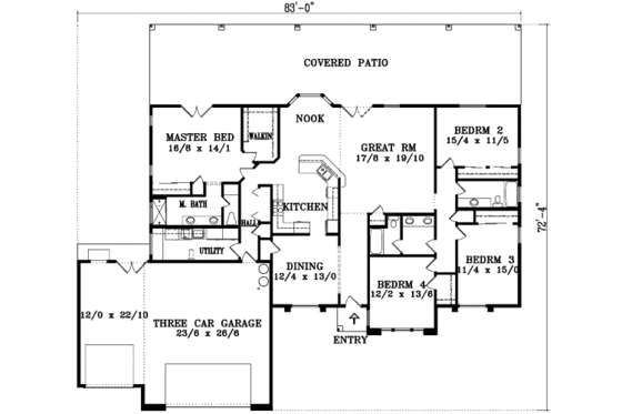 Floor Plan - Main Floor for Traditional House Plan #1-1474 - 4 bed, 3 bath