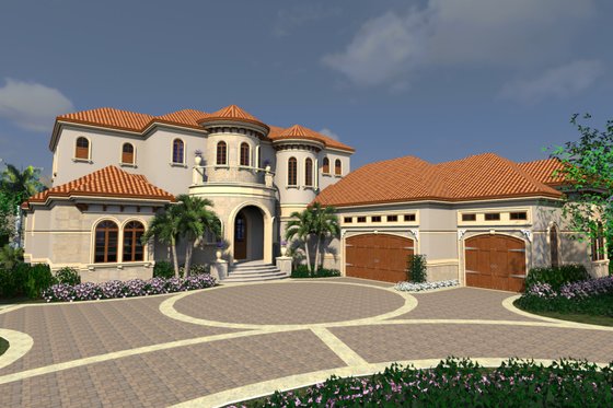 Exterior - Front Elevation for Mediterranean House Plan #548-18 - 4 bed, 6.5 bath