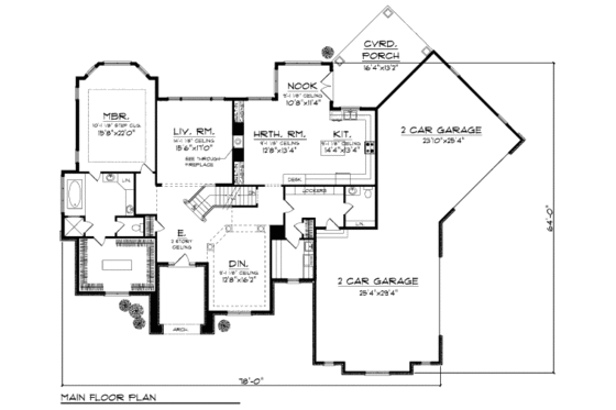 Floor Plan - Main Floor for European House Plan #70-957 - 4 bed, 3.5 bath