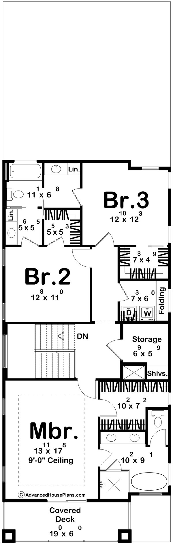 House Blueprint - Floor Plan - Upper Floor for Farmhouse House Plan #455-805 - 3 bed, 2.5 bath