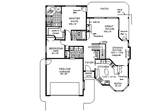 Floor Plan - Main Floor for Mediterranean House Plan #18-1005 - 2 bed, 2 bath