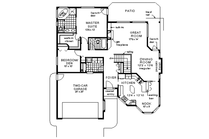 Mediterranean Style House Plan - 2 Beds 2 Baths 1487 Sq/Ft Plan #18 ...