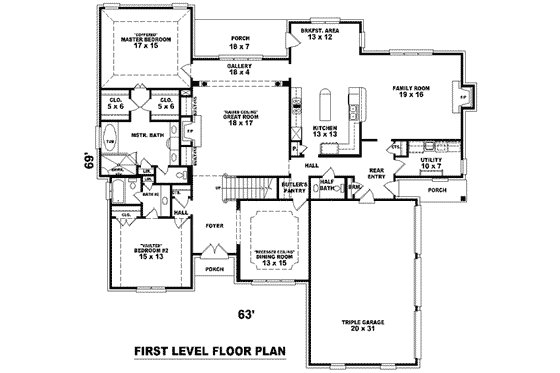 Floor Plan - Main Floor for European House Plan #81-1308 - 4 bed, 3.5 bath