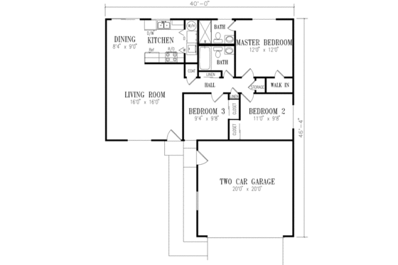 Floor Plan - Main Floor for Ranch House Plan #1-149 - 3 bed, 2 bath