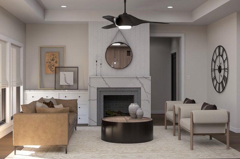 House Blueprint - Interior - Family Room for Farmhouse House Plan #455-632 - 3 bed, 2 bath