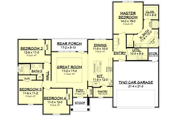 Floor Plan - Main Floor for Ranch House Plan #430-182 - 4 bed, 2 bath