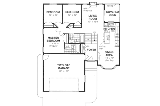 Floor Plan - Main Floor for Traditional House Plan #18-323 - 3 bed, 2 bath