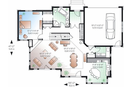 Floor Plan - Main Floor for Traditional House Plan #23-727 - 4 bed, 2 bath