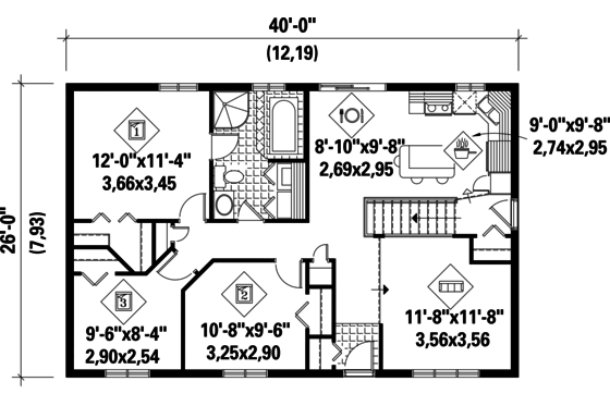 Floor Plan - Main Floor for Country House Plan #25-4835 - 3 bed, 1 bath