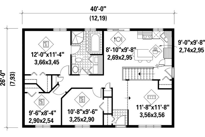 Architectural House Design - Floor Plan - Main Floor for Country House Plan #25-4835 - 3 bed, 1 bath