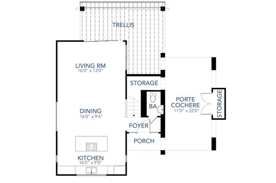 Floor Plan - Main Floor for Contemporary House Plan #80-218 - 2 bed, 2.5 bath