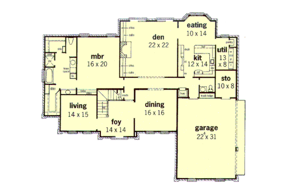 Floor Plan - Main Floor for European House Plan #16-236 - 4 bed, 4.5 bath