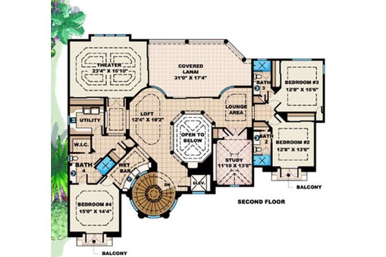 Floor Plan - Upper Floor for Mediterranean House Plan #27-397 - 5 bed, 4.5 bath