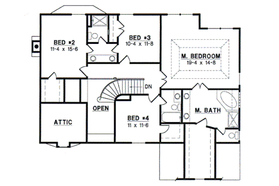 Floor Plan - Upper Floor for European House Plan #67-509 - 4 bed, 3.5 bath