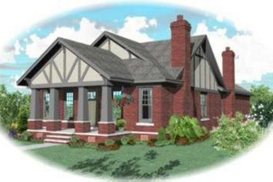 Exterior - Front Elevation for Tudor House Plan #81-432 - 3 bed, 2 bath