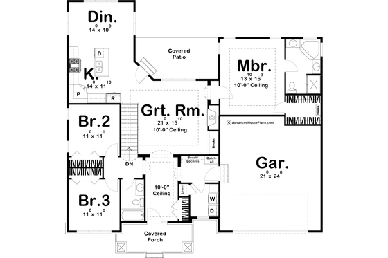 Floor Plan - Main Floor for Craftsman House Plan #455-219 - 3 bed, 2 bath