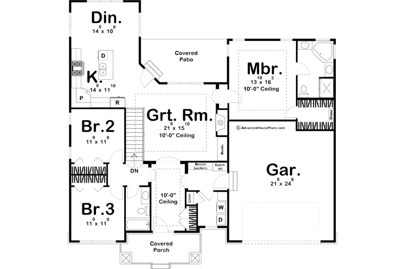 House Plan Design - Floor Plan - Main Floor for Craftsman House Plan #455-219 - 3 bed, 2 bath