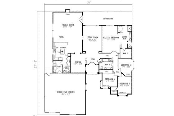 Floor Plan - Main Floor for Adobe / Southwestern House Plan #1-653 - 4 bed, 3 bath