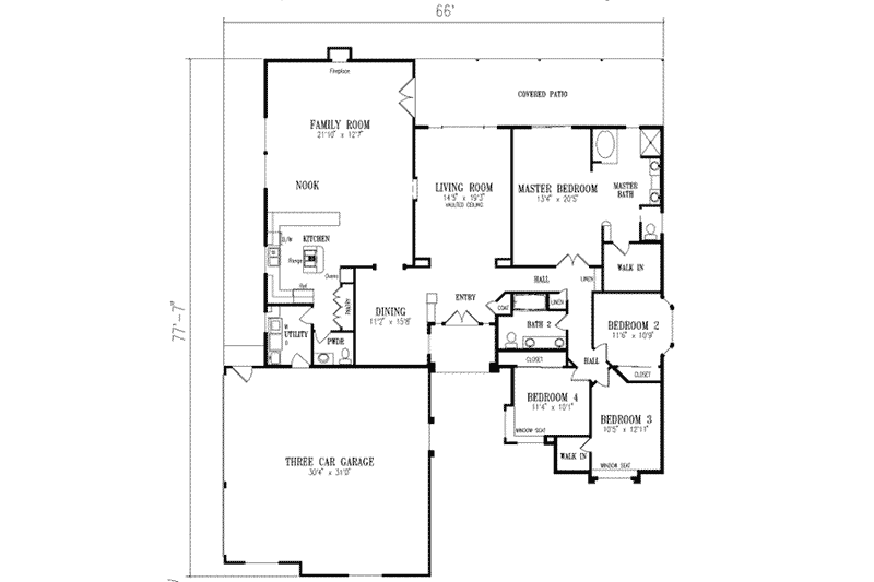 Home Plan - Floor Plan - Main Floor for Adobe / Southwestern House Plan #1-653 - 4 bed, 3 bath