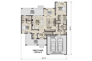 Floor Plan - Main Floor for Bungalow House Plan #51-1413 - 4 bed, 3.5 bath
