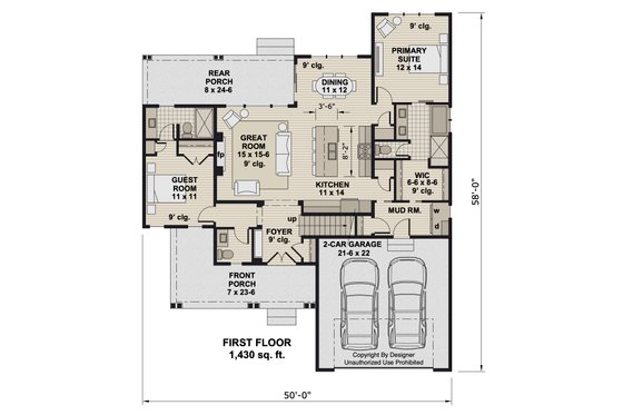 Floor Plan - Main Floor for Bungalow House Plan #51-1413 - 4 bed, 3.5 bath
