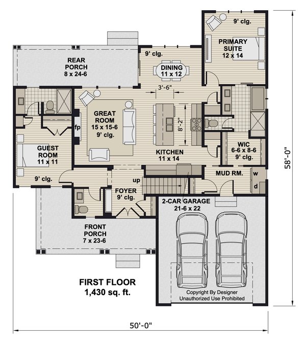 House Blueprint - Bungalow Floor Plan - Main Floor Plan #51-1413