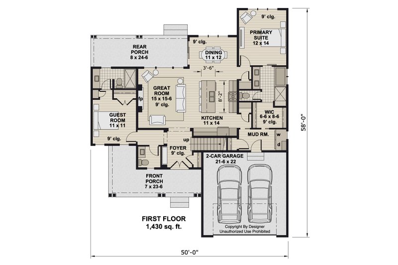 House Plan Design - Floor Plan - Main Floor for Bungalow House Plan #51-1413 - 4 bed, 3.5 bath