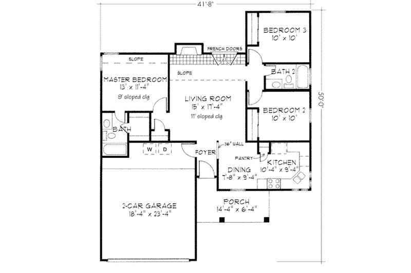 Dream House Plan - Floor Plan - Main Floor for Country House Plan #410-260 - 3 bed, 2 bath