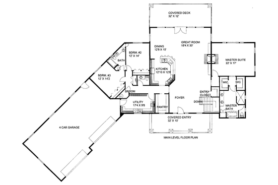 Floor Plan - Main Floor for Craftsman House Plan #117-769 - 6 bed, 4.5 bath