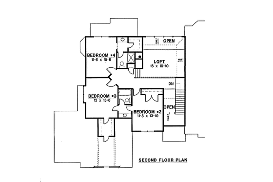 Floor Plan - Upper Floor for Traditional House Plan #67-160 - 4 bed, 4 bath