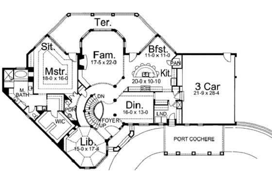 Floor Plan - Main Floor for European House Plan #119-123 - 4 bed, 3.5 bath