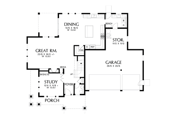 Floor Plan - Main Floor for Craftsman House Plan #48-1002 - 3 bed, 2.5 bath