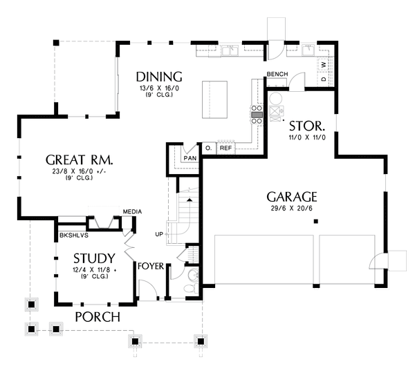 Craftsman Floor Plan - Main Floor Plan #48-1002
