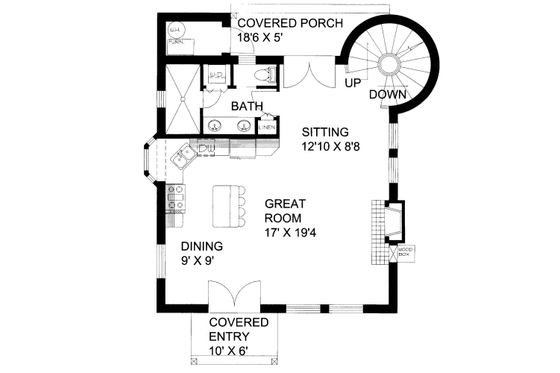 Floor Plan - Main Floor for Bungalow House Plan #117-640 - 1 bed, 1.5 bath