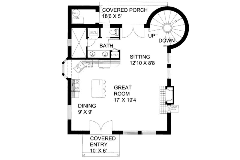 Dream House Plan - Floor Plan - Main Floor for Bungalow House Plan #117-640 - 1 bed, 1.5 bath