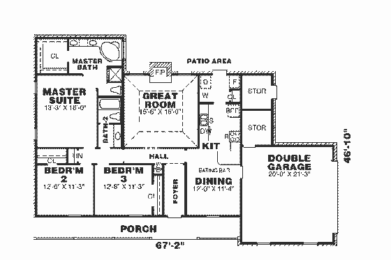 Floor Plan - Main Floor for Traditional House Plan #34-151 - 3 bed, 2 bath