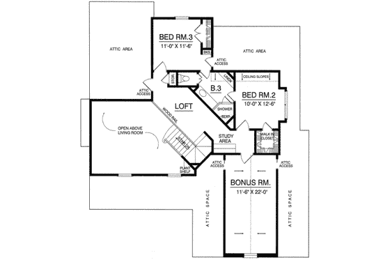 Floor Plan - Upper Floor for Country House Plan #40-329 - 3 bed, 2.5 bath