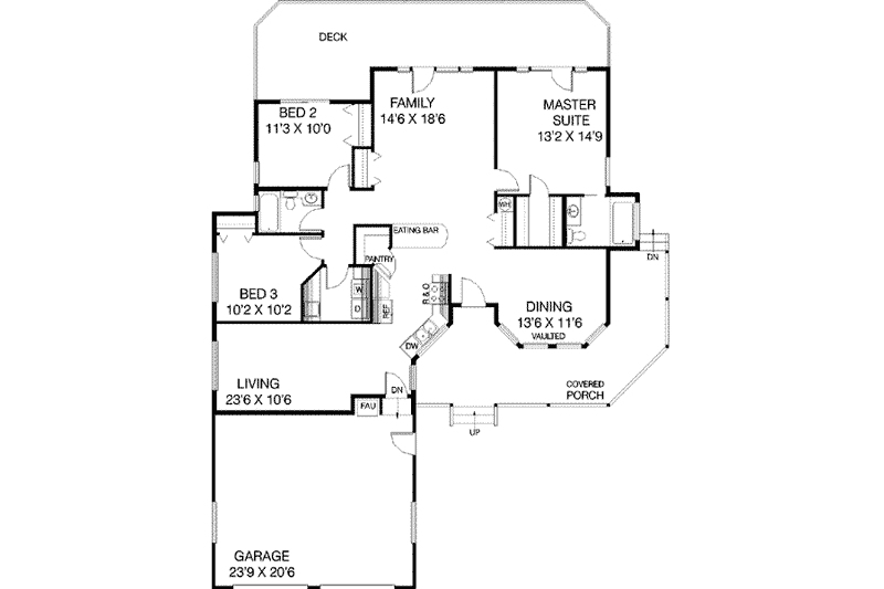House Plan Design - Floor Plan - Main Floor for Ranch House Plan #60-418 - 3 bed, 2 bath
