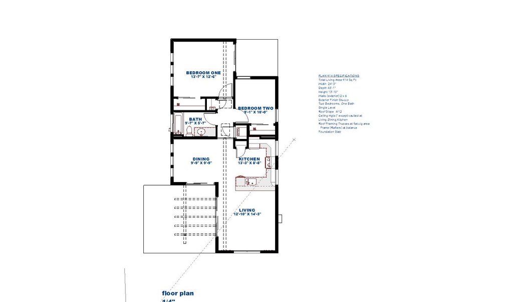 Floor Plan - Main Floor for Contemporary House Plan #1126-5 - 2 bed, 1 bath