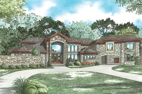 Exterior - Front Elevation 3 for Mediterranean House Plan #923-41 - 5 bed, 9 bath