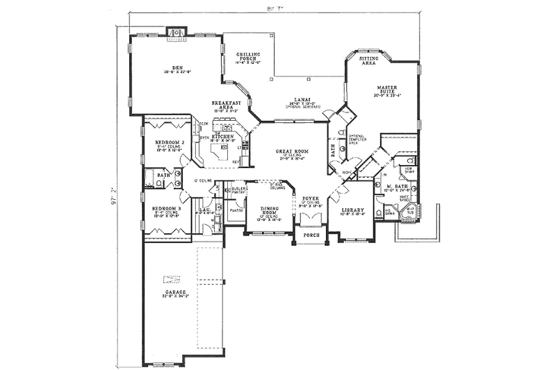 Architectural House Design - Floor Plan - Main Floor for Mediterranean House Plan #17-1136 - 3 bed, 3 bath