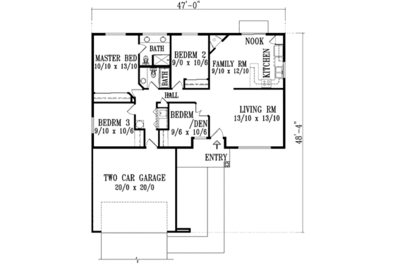 Floor Plan - Main Floor for Adobe / Southwestern House Plan #1-1080 - 4 bed, 2 bath