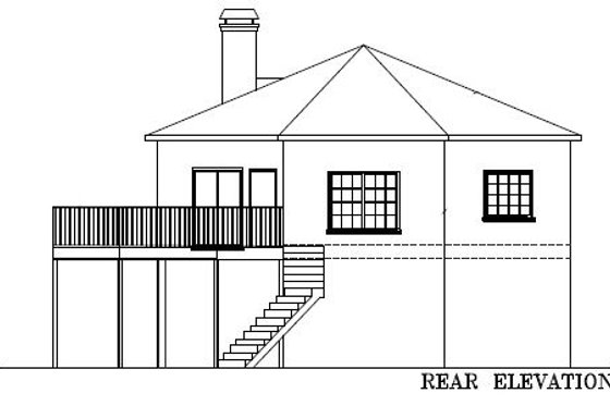 Exterior - Rear Elevation for Mediterranean House Plan #1-1460 - 2 bed, 1 bath