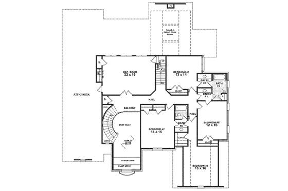 Floor Plan - Upper Floor for European House Plan #81-409 - 5 bed, 4 bath
