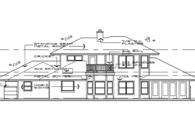 House Blueprint - Exterior - Rear Elevation for Prairie House Plan #120-109 - 3 bed, 4 bath