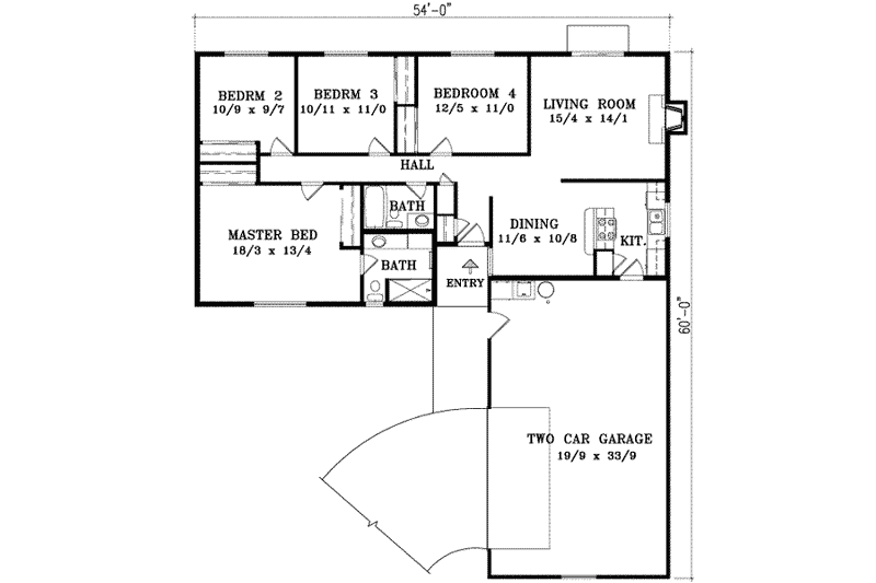 House Plan Design - Floor Plan - Main Floor for Adobe / Southwestern House Plan #1-356 - 4 bed, 2 bath